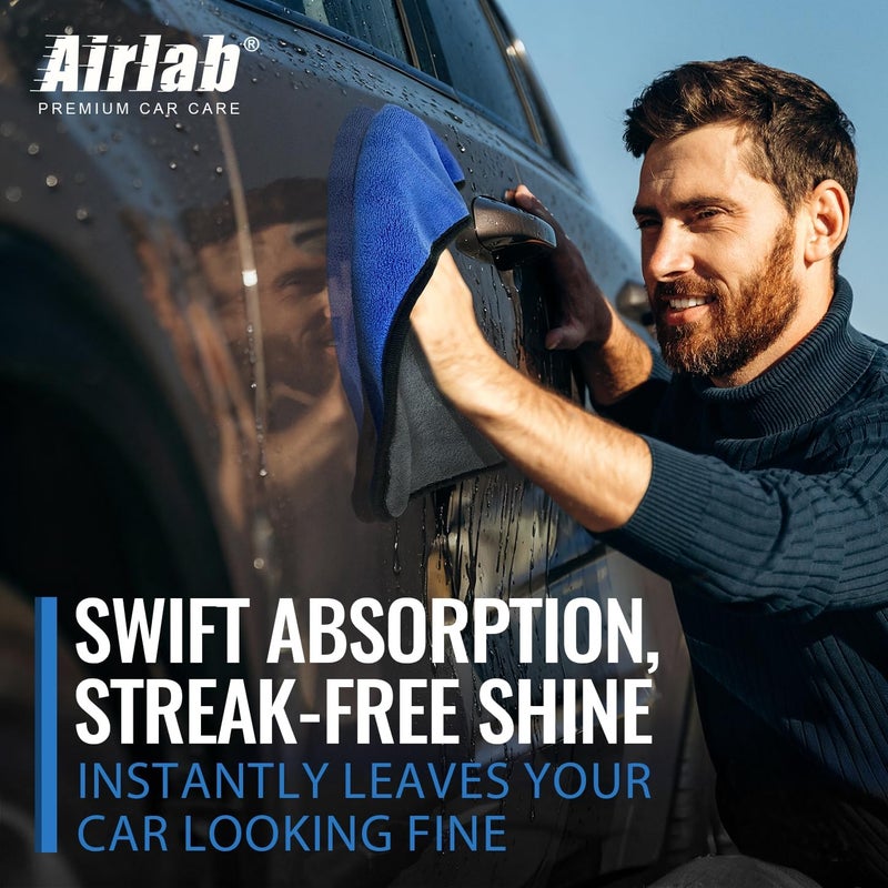 Airlab Microfiber Towels for Cars Wash Drying Thick Plush Cleaning Cloth Auto Detailing Super Absorbent for Interior & Exterior Lint Free, Streak Free, 16" X 16", 800 GSM, Pack of 4 - Image 4